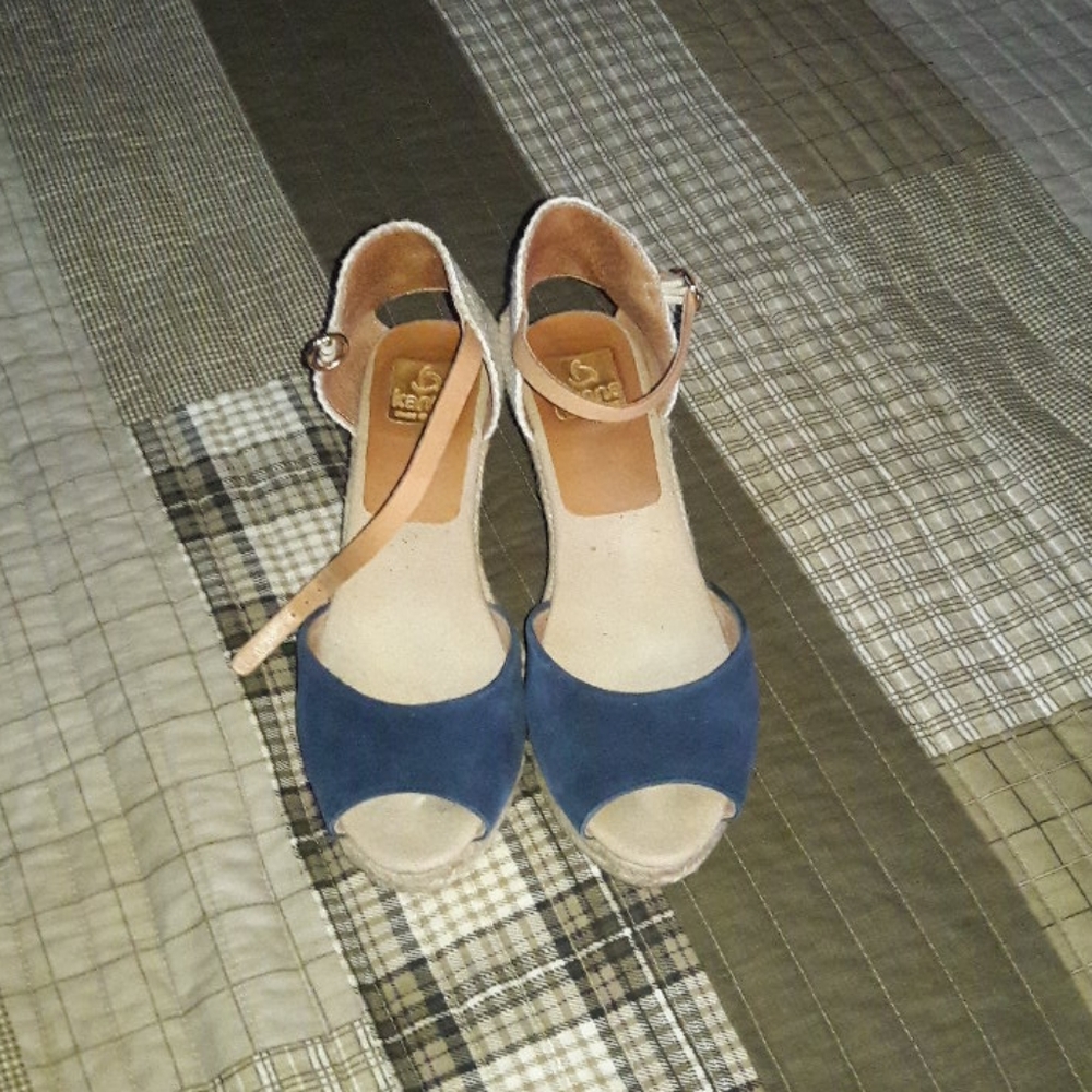 KANNA Espadrilles Sandals Blue Suede Straw Woven